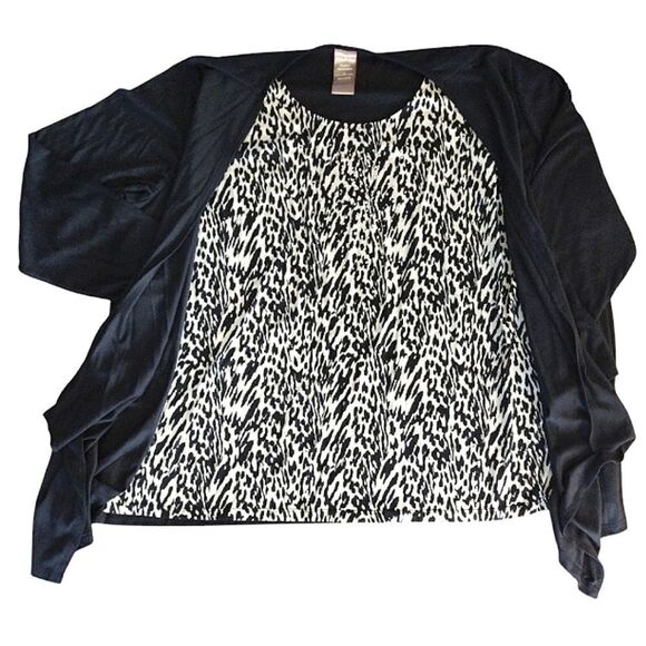 White Stag 2fer Black White Zebra Embellished Top Cardigan Plussize 4X - Picture 7 of 10